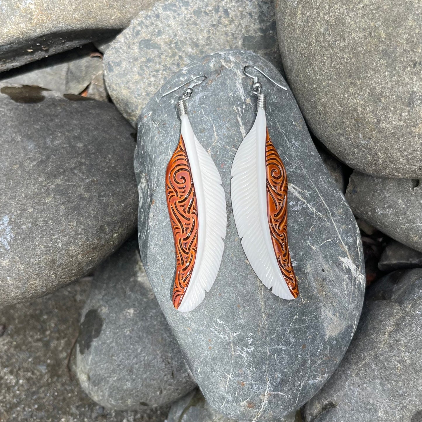 Feather Carved Bone Earrings