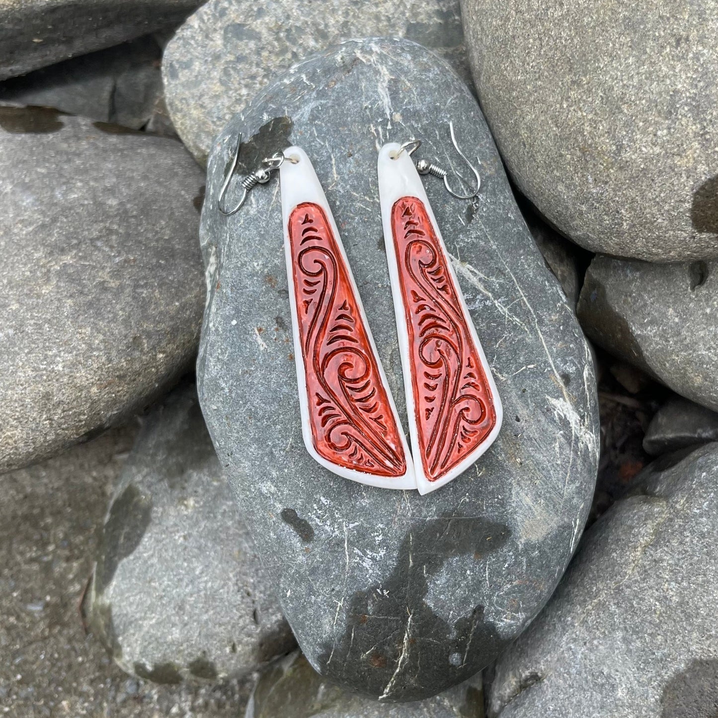 Toki Carved Maori Bone Earrings