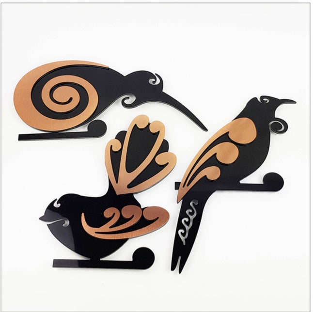 2 Tone Moko Tui Brushed Copper - Wall Art