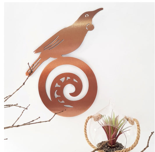 Tui on Koru Brushed Copper - Wall Art