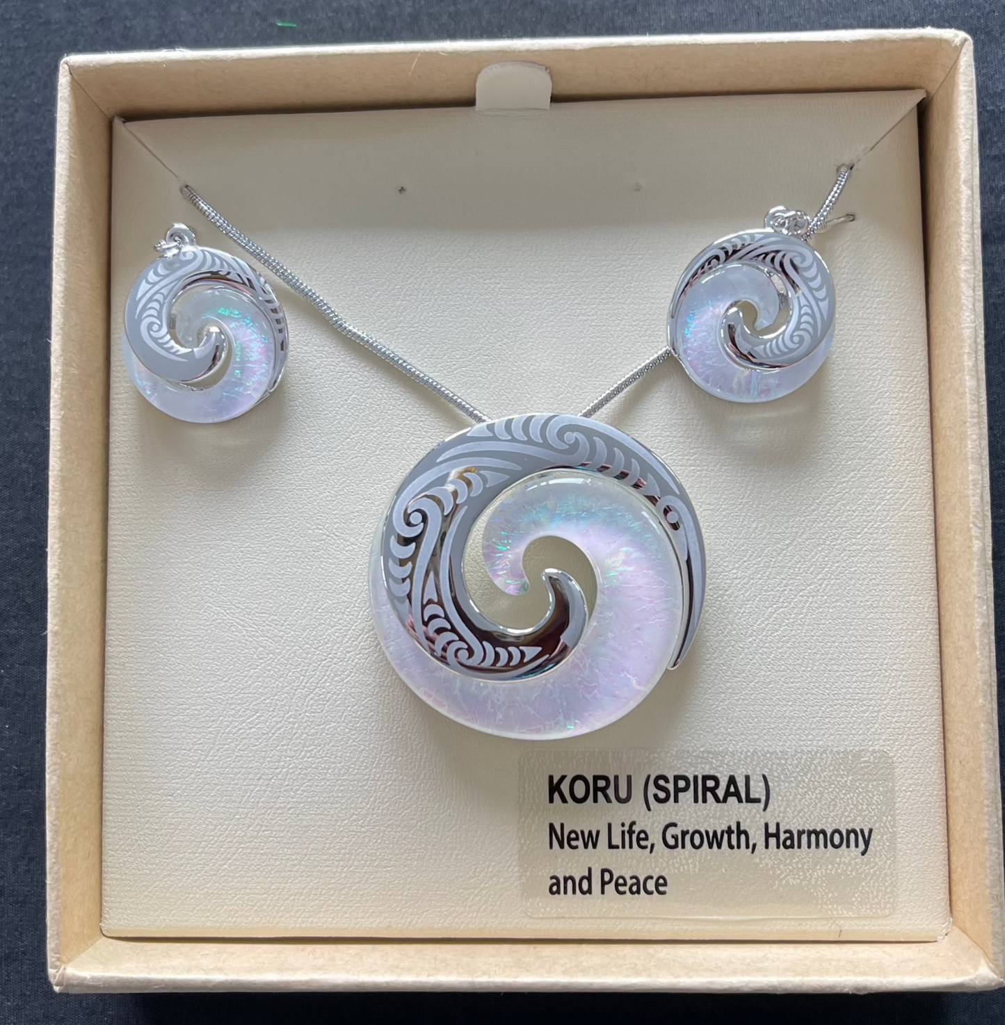 White Koru Necklace and Earrings
