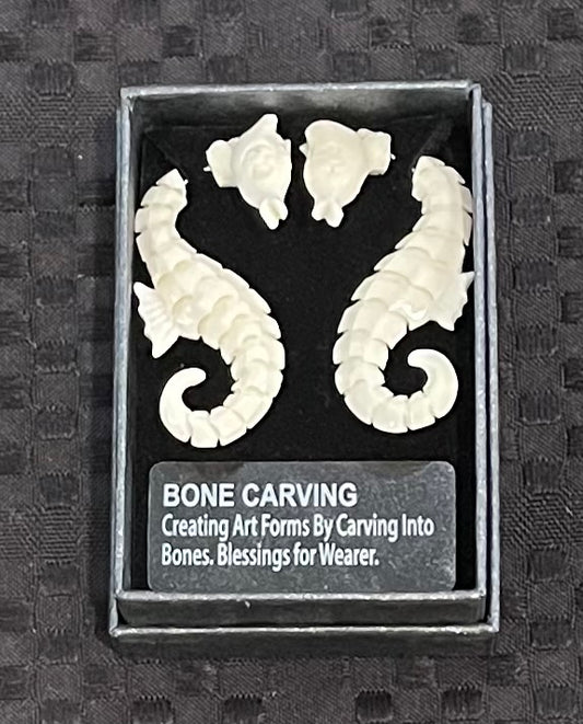 Sea Horse Double Sided - Carved Bone Earrings