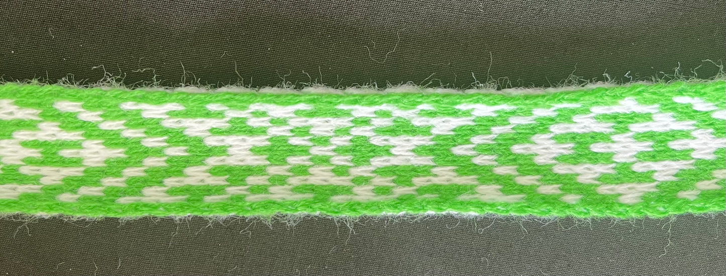 1inch Grass Green and White - Taniko Band