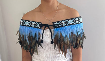 Sky blue Feathered Maori Cape