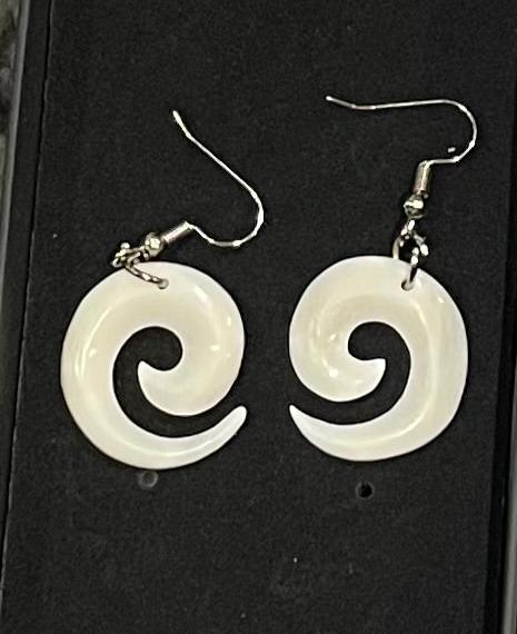 Carved Koru - Bone Earrings