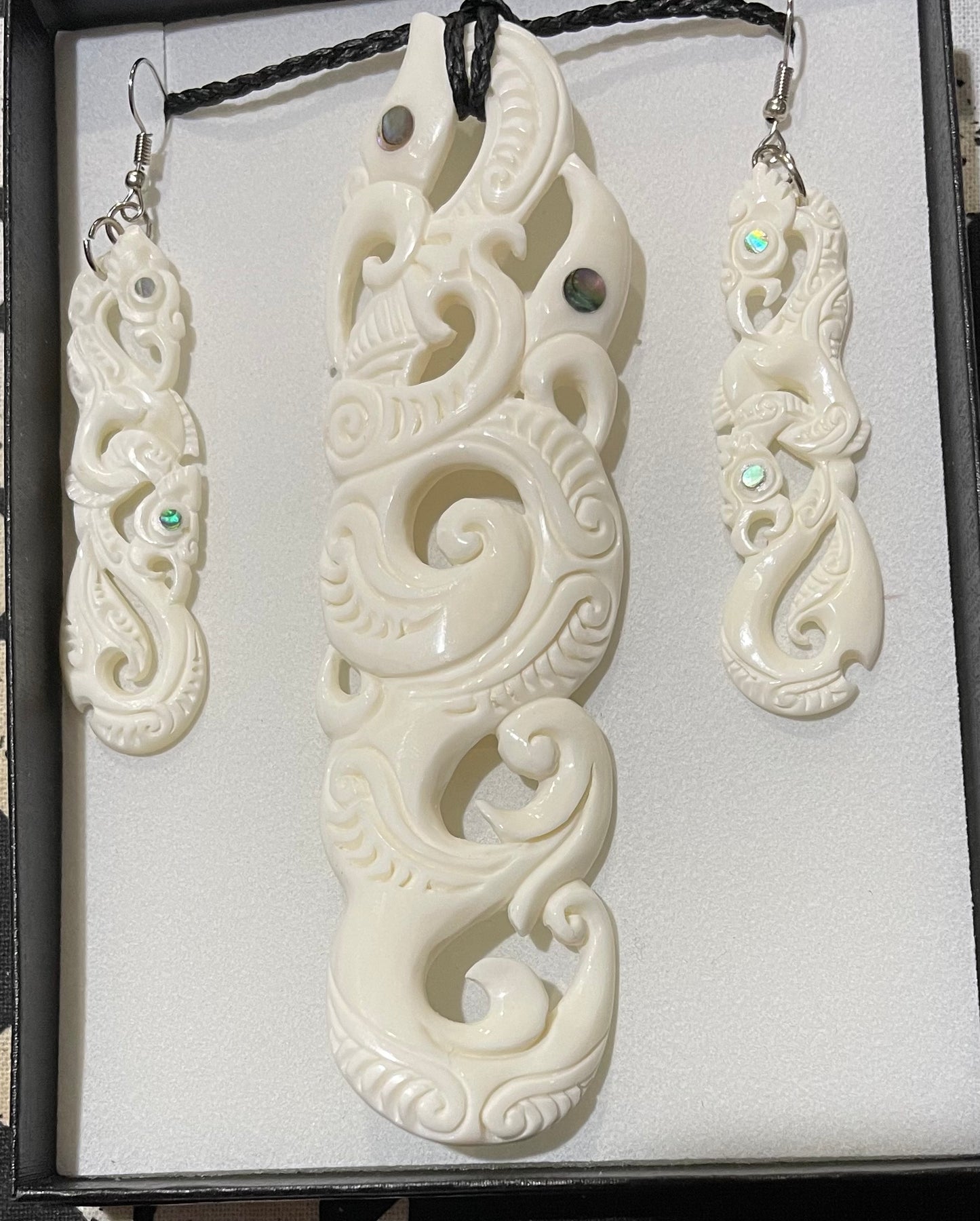 Bone  Manaia Set - Bone Necklace & Earrings