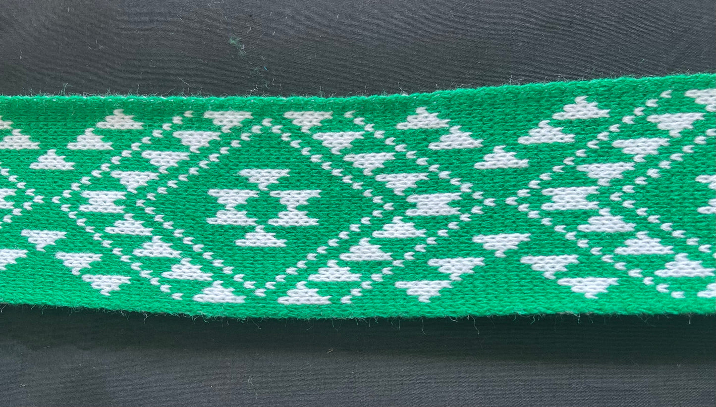 Emerald green and white Patiki- Taniko Band 2 in