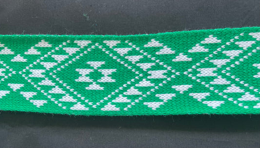 Emerald Green and White Pātiki - Taniko Band 2inch