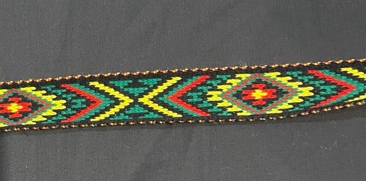 Red yellow black and bottle green Pātiki - Taniko Band 2 in