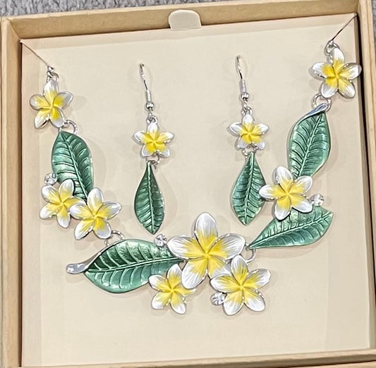 Yellow frangipani Necklace and Earrings