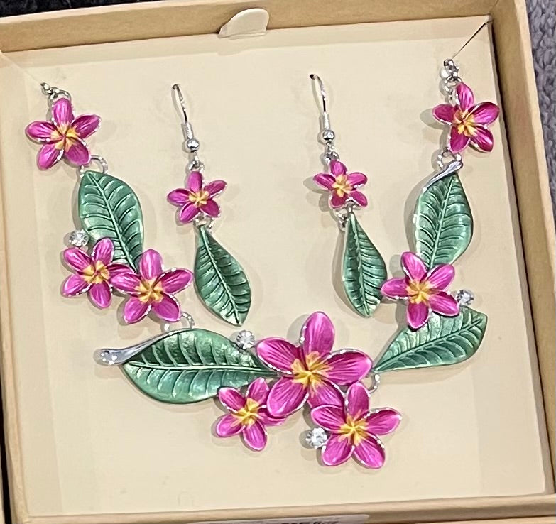 Rosy frangipani Necklace and Earrings