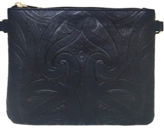 Moana Road - Clutch Bag Black With Maori Design Strap