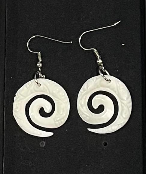 Carved Koru - Bone Earrings