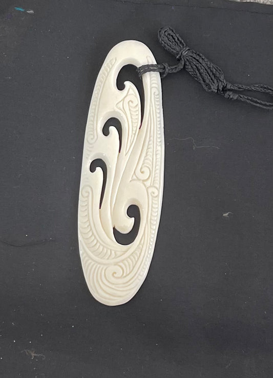 Large Toki Pendant - wood and Bone Carving