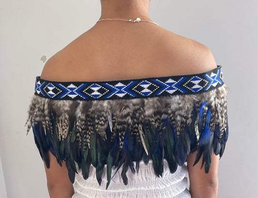 Royal Blue Feathered Maori Cape