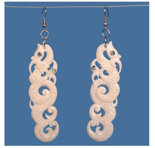 Double Manaia - Carved Bone Earrings