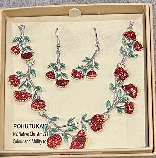 Pohutukawa Necklace and Earrings