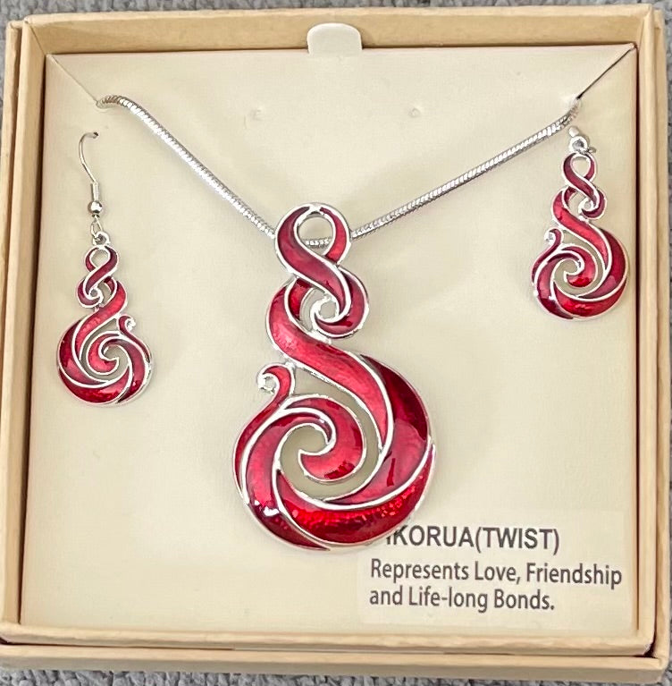 Red Twist Necklace and Earrings