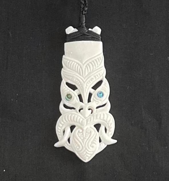 Tiki Face Pendant - Bone Carving