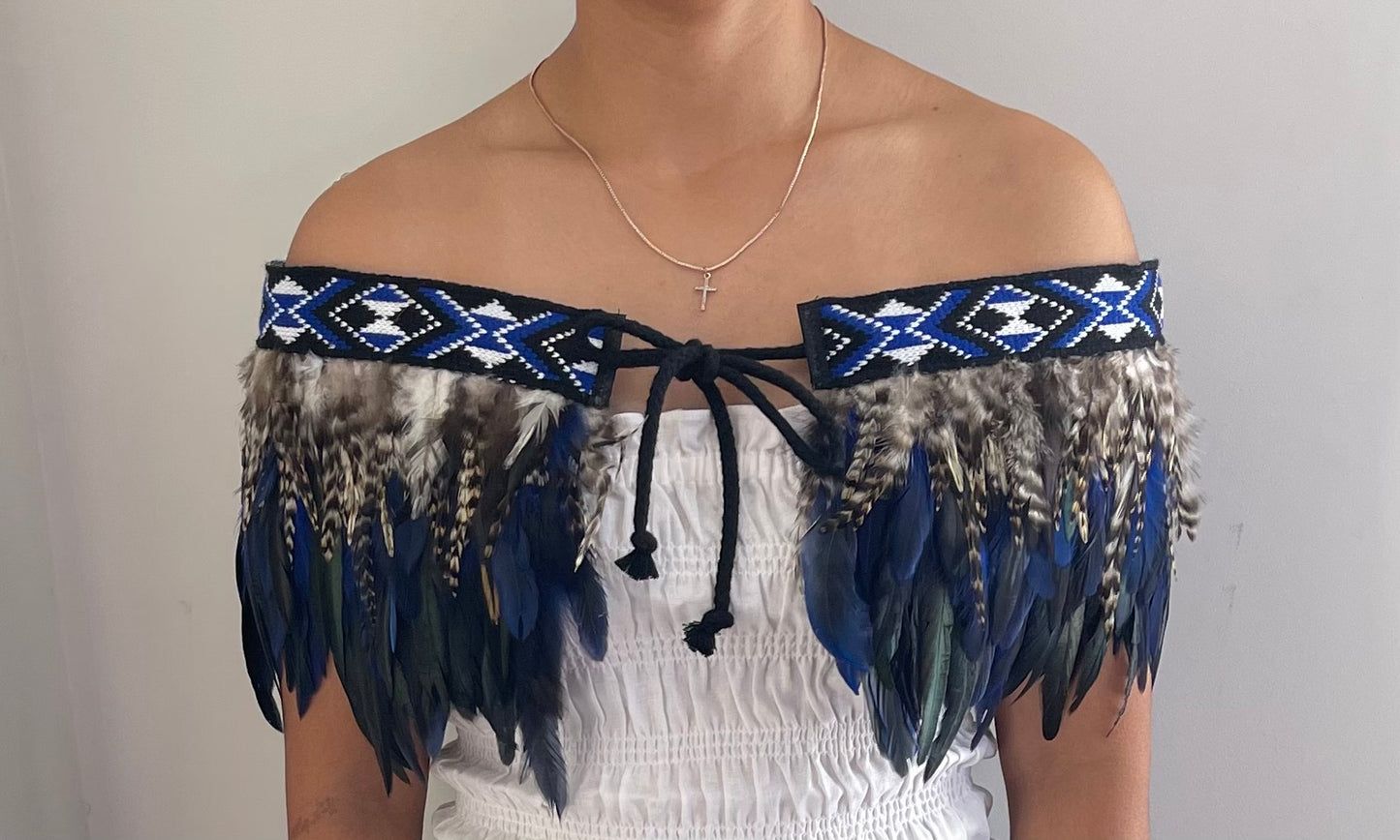 Royal Blue Feathered Maori Cape