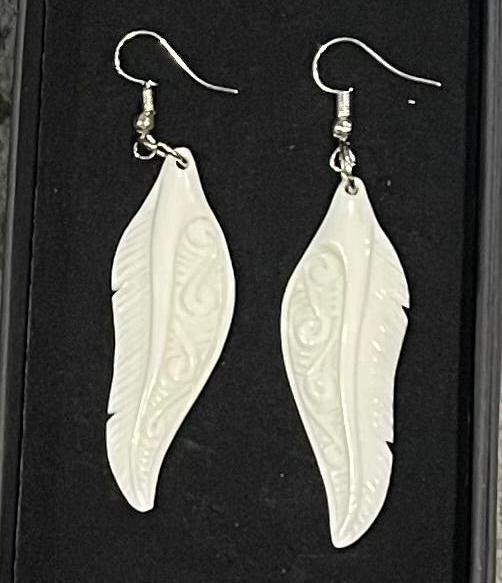 Carved Feather - Bone Earrings