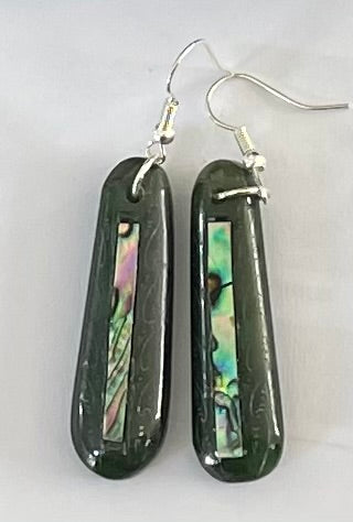 Toki Greenstone Earrings with Paua