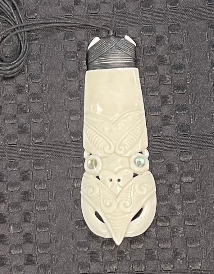 Tiki Face Pendant - Bone Carving