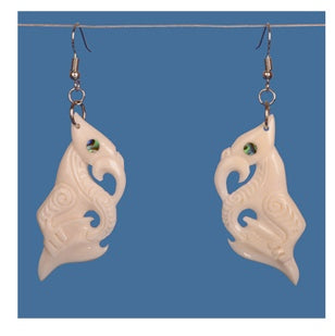 Carved Manaia - Bone Earrings