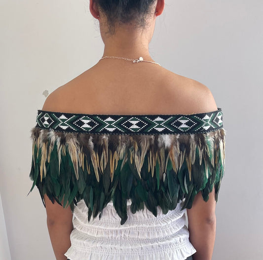 Bottle green- Feathered Maori Cape