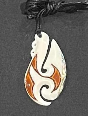 Necklace Vintage sale Bovine Bone carved Gold fish