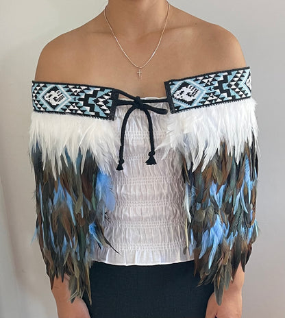 Sky Blue Maori Half Korowai Cape