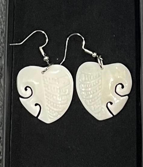 Small Carved Heart - Bone Earrings