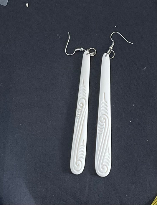 Extra Long Drop - Bone Carved Earrings