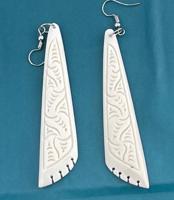 Bone Drop - Carved Bone Earrings