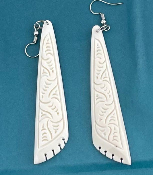 Bone Drop - Carved Bone Earrings