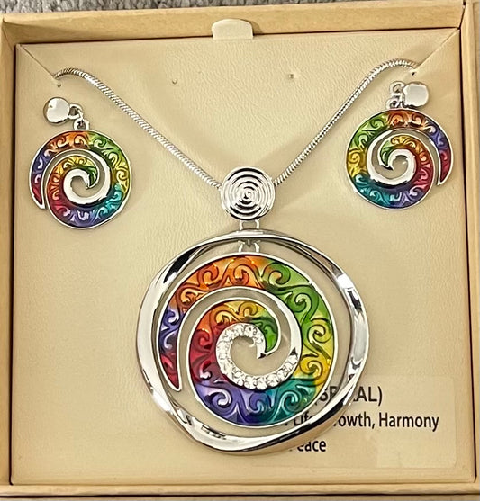 Multi colour Koru Necklace and Earrings