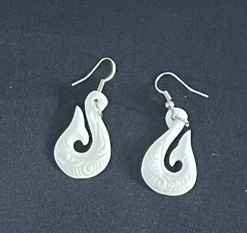 Carved Hook - Bone Earrings