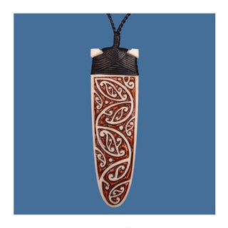 Bone Kowhaiwhai Design Stained Toki Bone Pendant