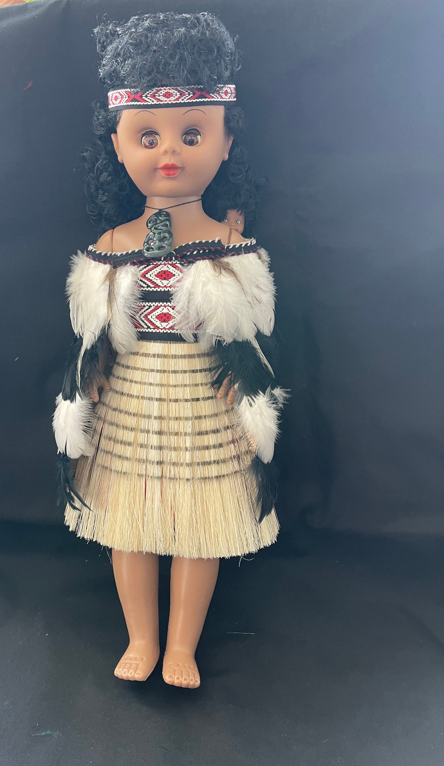 Maori Doll With Baby On Her Back - Wahine Doll