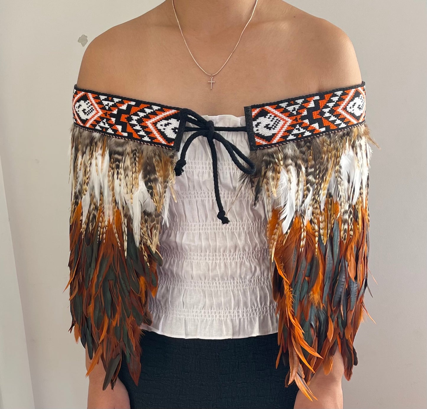 Orange Maori Half Korowai Cape