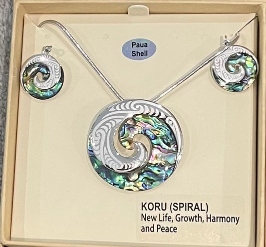 Paua koru Necklace and Earrings