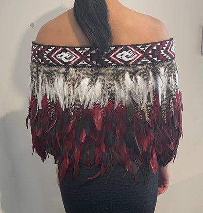 Maroon Maori Half Korowai Cape