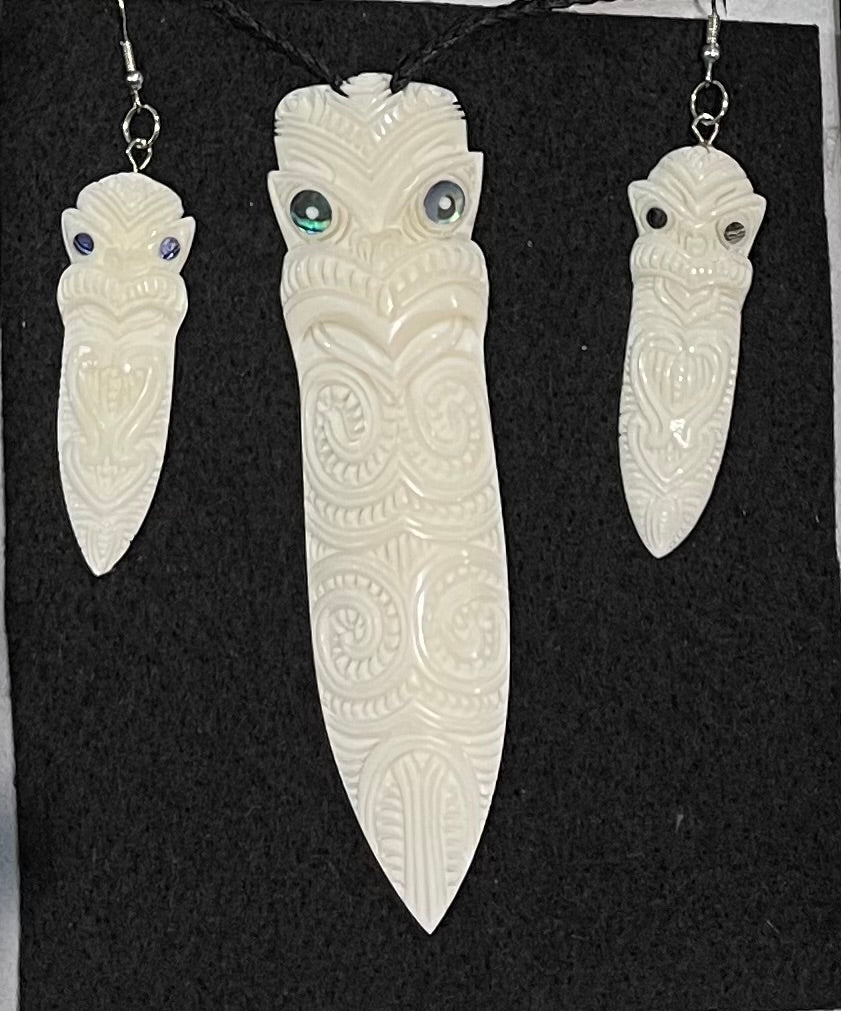 Bone Toki Face Set - Bone Necklace & Earrings