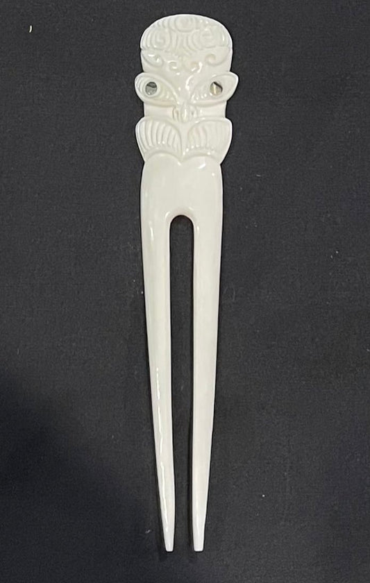 Bone Heru Tiki Face Double Prong