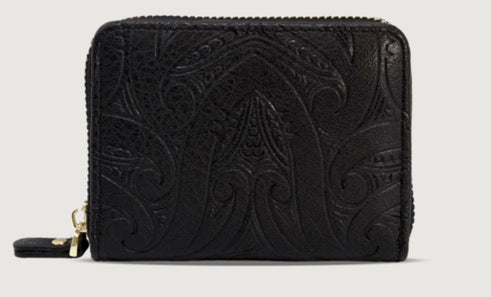 Maori Design Card and Cash Wallet - Black