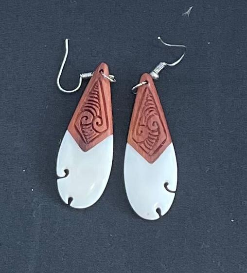 Wooden and bone Toki-  Earrings