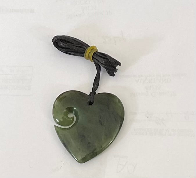 Heart Greenstone Pounamu with a koru Necklace