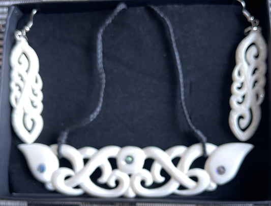 Bone Breastplate Set - Bone Necklace & Earrings