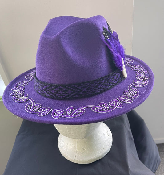 Potae - Purple embroidery Koru Fedora Felt Hat