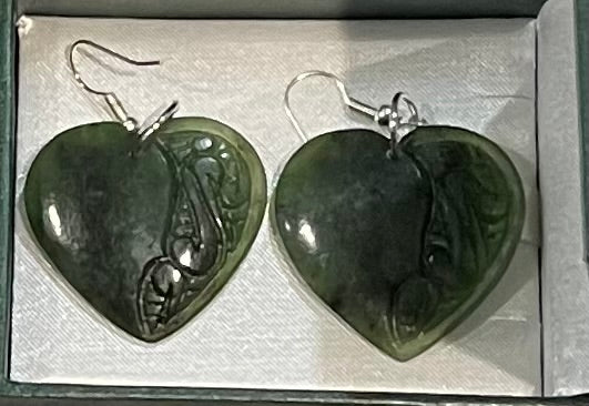 Heart Earrings - Greenstone Earrings - Maori Greenstone